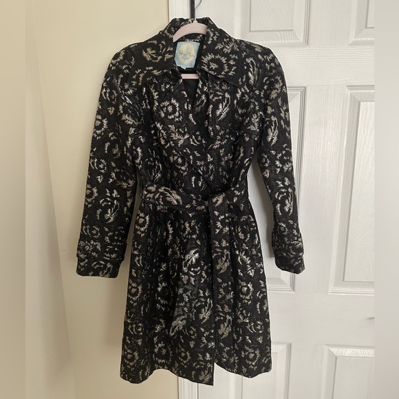 ASO Blair Waldorf Tracy Reese black metallic floral coat - Picture 2 of 6